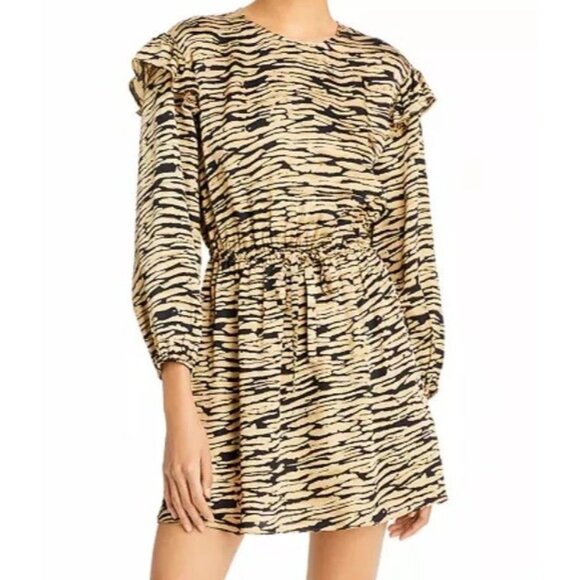 Rails‎ Womens L Ora Dress Tan Black Canyon Abstract Print Long Sleeve Tie Waist - Picture 1 of 13
